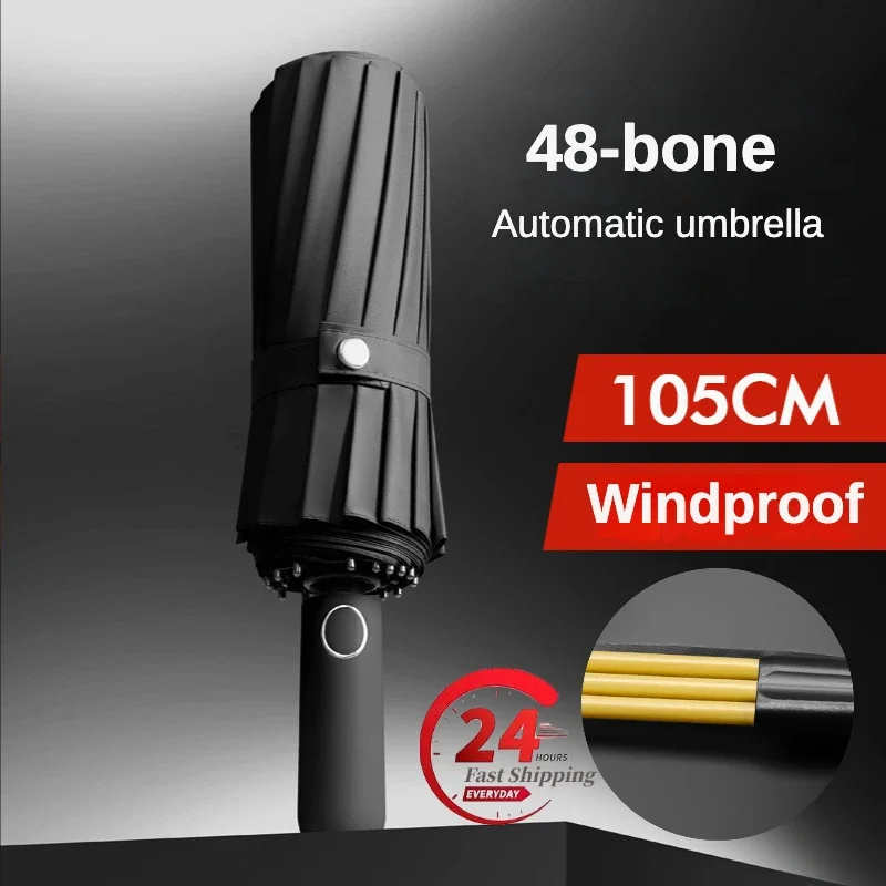 Windproof Strong 48 Bone Fully Automatic Folding Umbrella for Men Large Size Weatherproof Sun Uv Protect Male Female Umbrellas