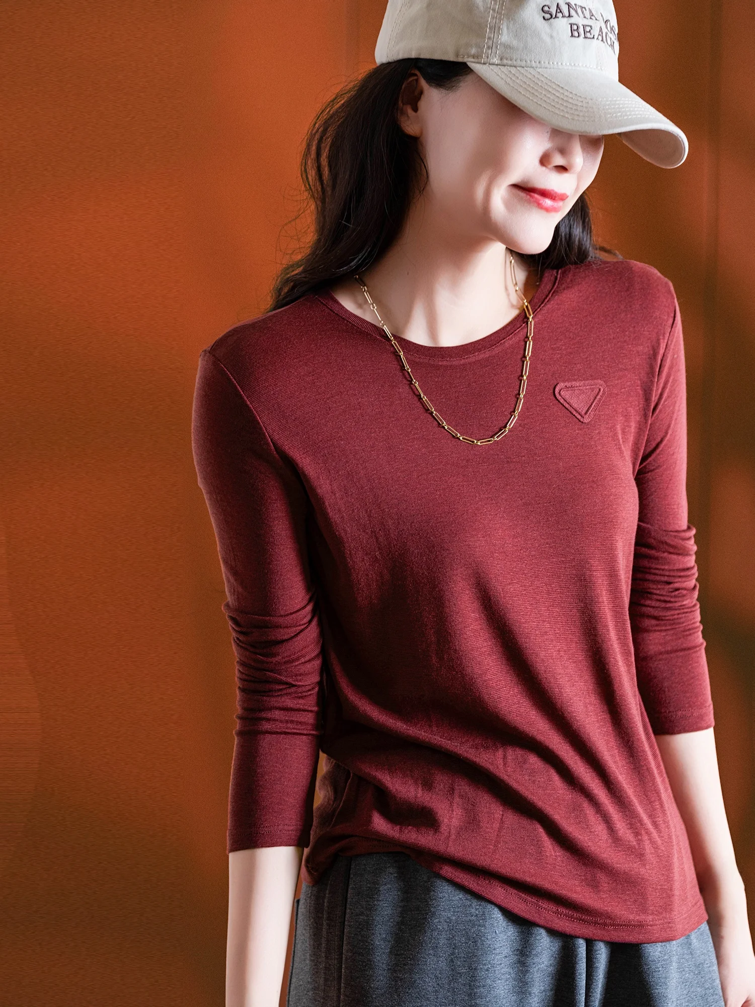 

Легкий шерстяной топ из лиоцелла с круглым вырезом, удобный повседневный женский дышащий свободный крой