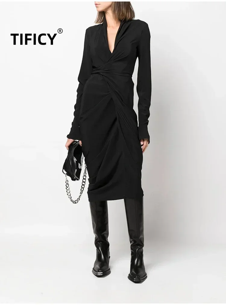 

High Street Dark RO Women's Long Sleeved Slim Fit Dress with A Hip Hugging Jumpsuit Long Windbreaker Zipper Mid Waist Dress