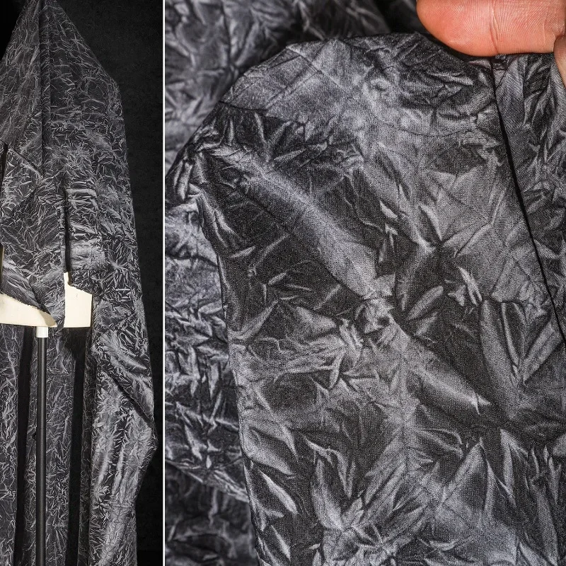 

Винтажная хлопково-льняная ткань для платья с текстурой бамбука, плиссированная черная, серая, окрашенная в галстук, дизайнерский материал Hanfu