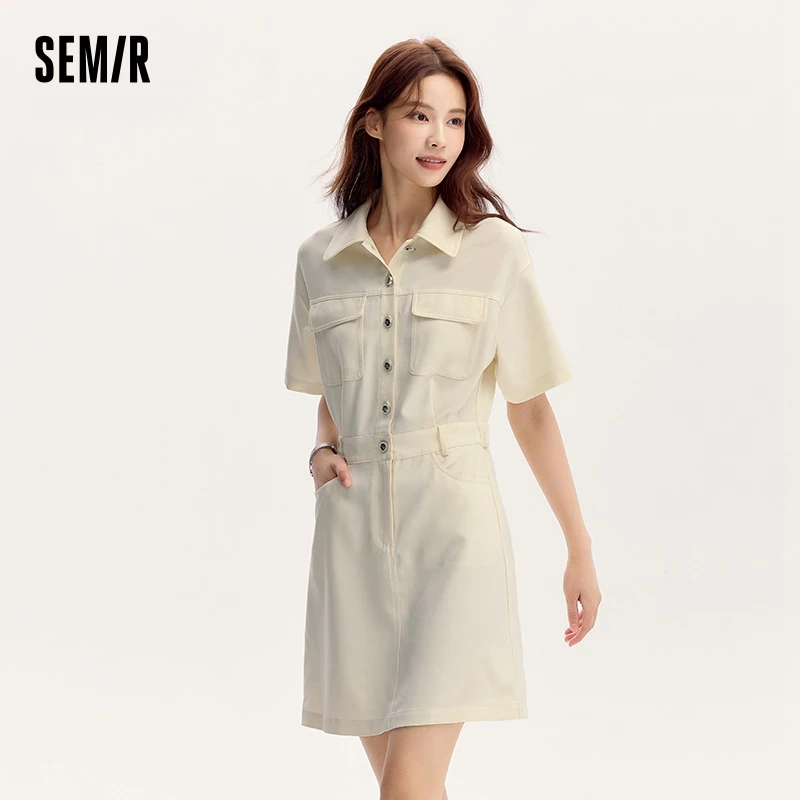 Semir Dress Women Turn-Down Collar Stylish And Chic 2024 Summer New Simple And Sweet Waist-Cinching Short Skirt