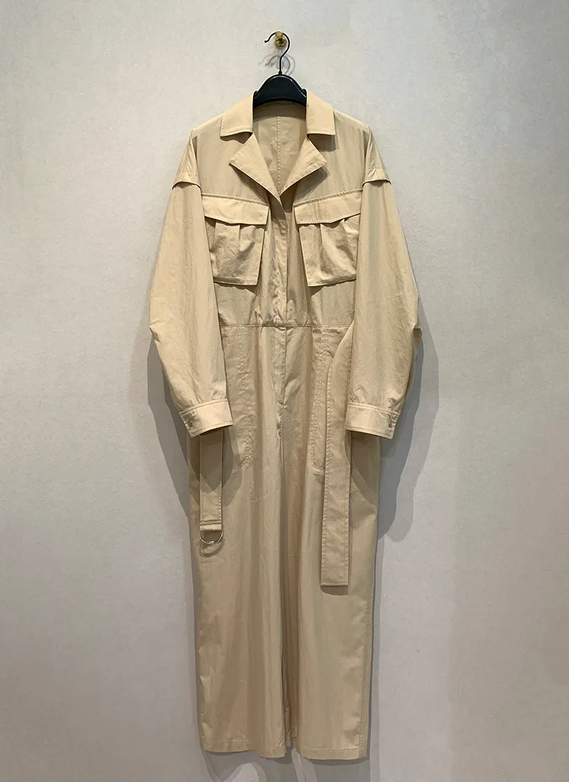 Kuzuwata Commuter Vintage Mid-length Straight Jumpsuit Belt Trendy High Street Casual Slim Rompers Japan Safari Style New Romper