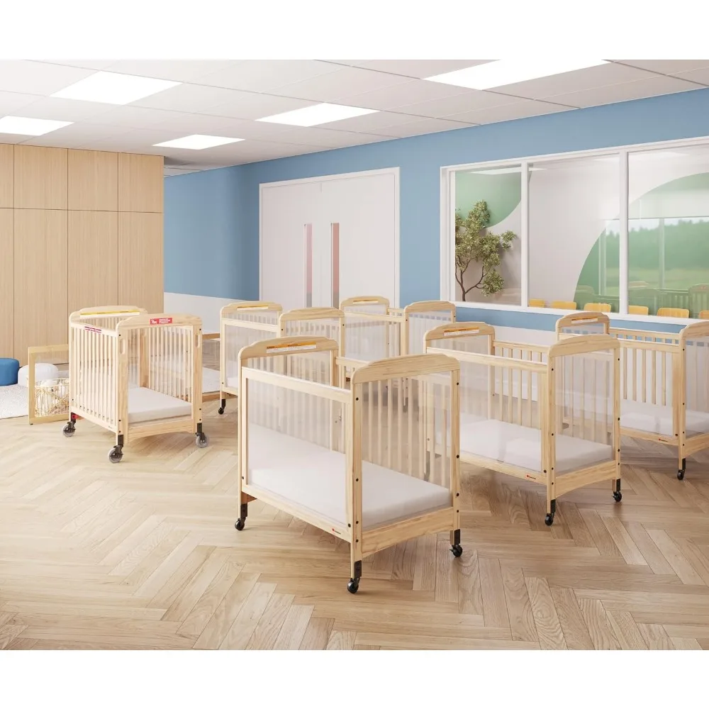 Serenity 3-Panel Clearview Compact Crib, Sisi Tetap, Kayu Alami