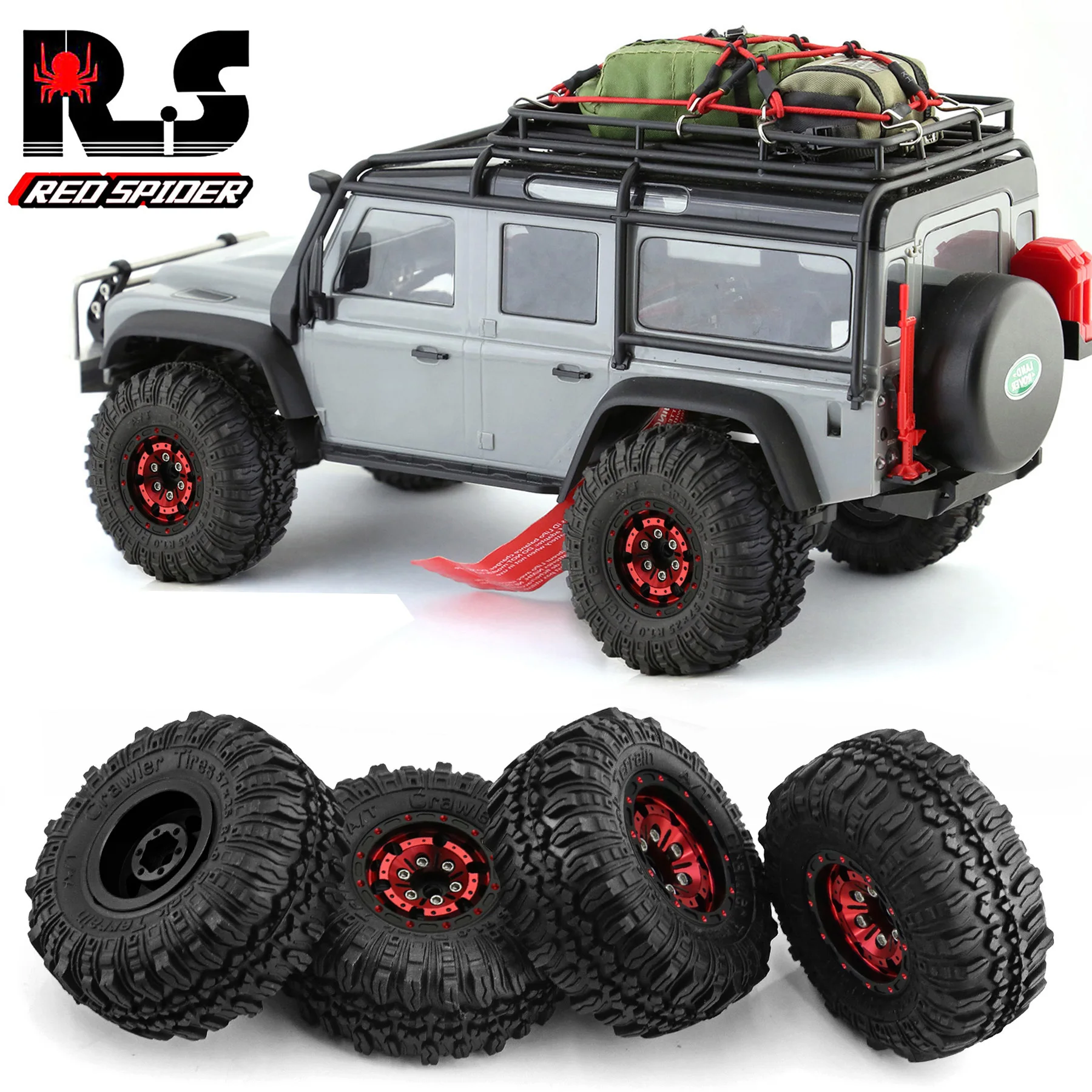 1.0 RC Tires and Beadlock Wheels 1/24 1/18 Mud Slingers Grappler Tyresfor 1：24 1:18 RC Crawler Car SCX24 FCX24 TRX4M AX24 4PCS