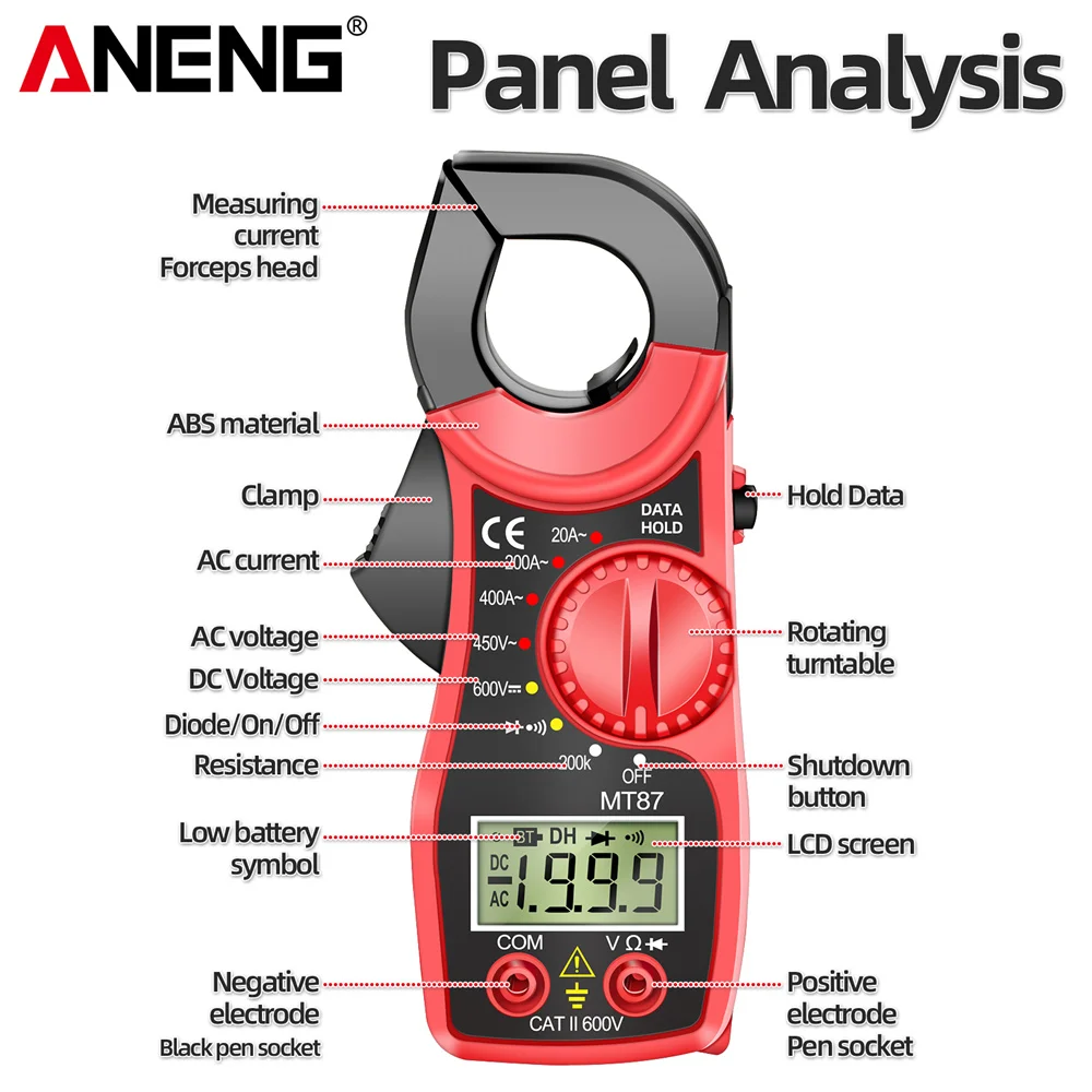 ANENG MT87 1999 conta pinza amperometrica digitale DC/AC multimetro amperometro Tester di tensione NCV Ohm strumento rilevatore di alta precisione