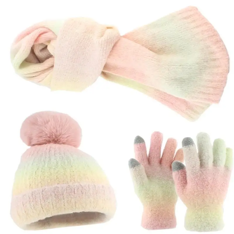 652F Odzież zimowa dla dorosłych Dzianina Gradienty Kapelusz Szalik i rękawiczki Zestaw zapewniający ciepło Zimna pogoda na