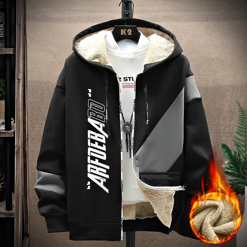 2024 Winter New Fashion Trend Sports Plus Fleece Thick Warm Coat Men\'s Casual Loose Comfortable Large Size High Quality Jacket