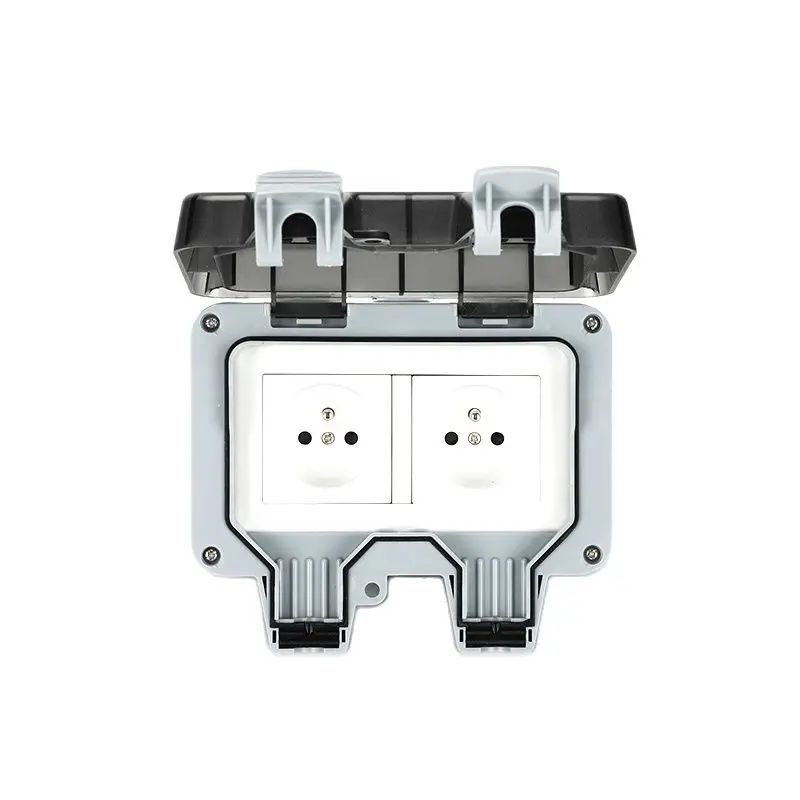 IP66 Waterproof Receptacle Weatherproof Socket Outdoor Wall Power Connector Double 16A FR Standard Electrical Outlet Grounded