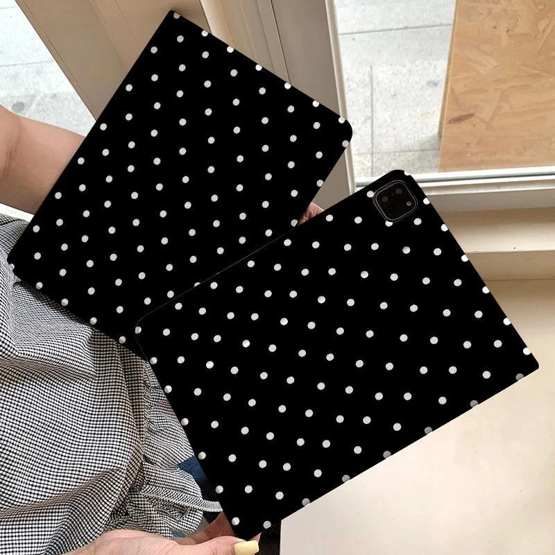 Simple Black Polka Dot Book Style Tablet Case For iPad Pro 11 12.9 13 A16 M2 M4 M3 M5 5/6/7/8/9/10/11th Mini Air 3 4 5 6 7 Cover