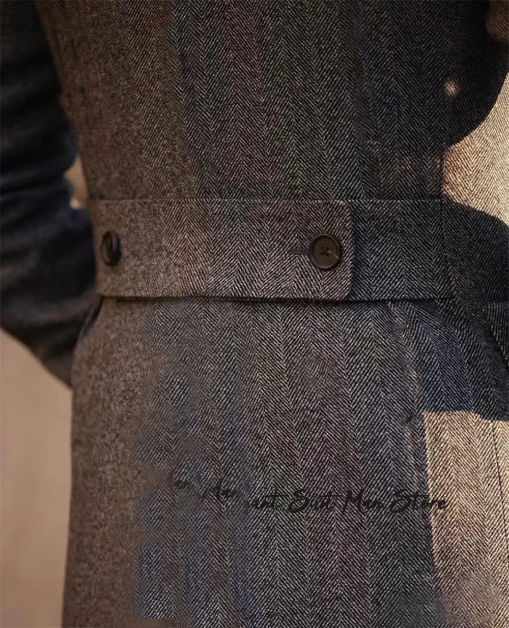 Langer Business-Mantel für Herren aus italienischer Fischgrätenmuster, Herbst-Winter, zweireihig, klassische Anzüge, lange Mäntel