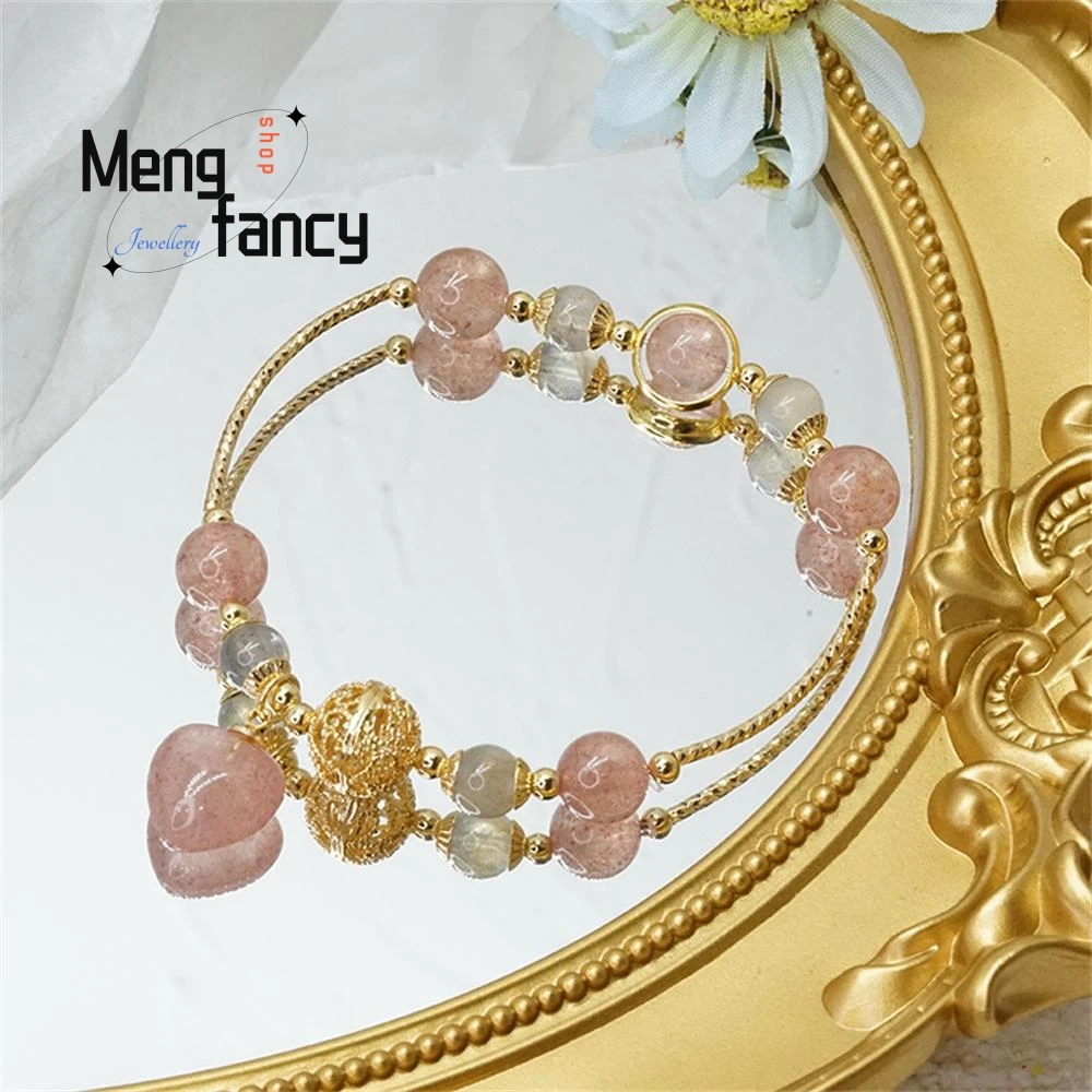 Natural New Strawberry Crystal Bracelet Female Ancient Style Gray Moonlight Peach Blossom Girlfriends Gift Hand Fashion Jewelry