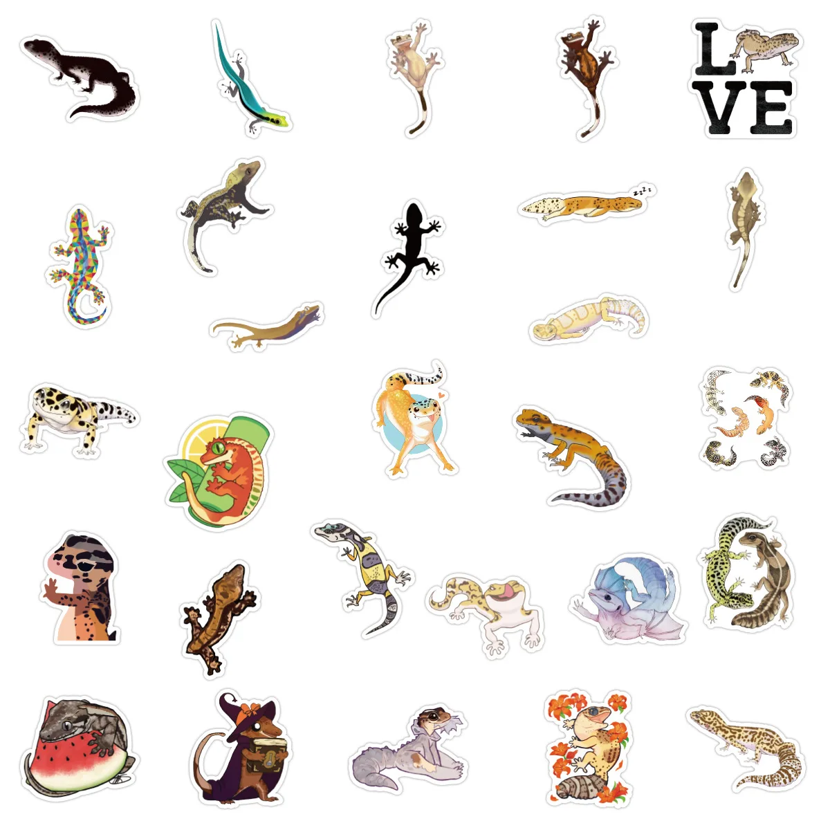 50PCS Gecko Cartoon Reptile Pet Wall Lizard Animal Puzzle Stickers For Pegatinas Skateboard Decal Luggage Stickers Kids Toys