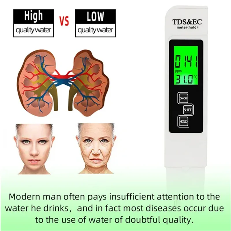 3 in 1 PH Tester Water  PH Meter TDS EC Temperature Meter Digital LCD Water Testing Pen Purity Water Quality Monitor Testing Pen