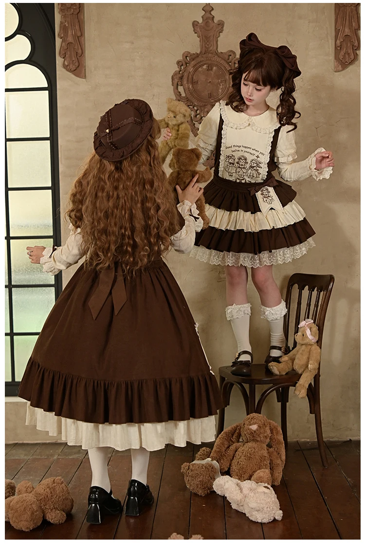 Estilo japonês bela boneca sentimento bordado cor-bloco op gêmeo vestido rojita doce bonito longo de cintura alta vestidos outono