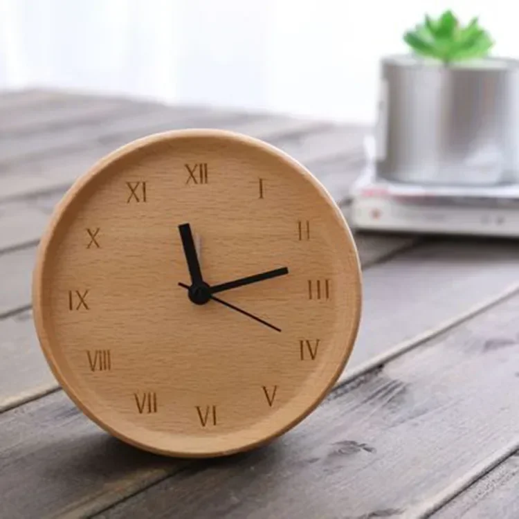 Beech mute desk clock creative alarm clock decoration living room modern minimalist custom wholesale wooden alarm clock