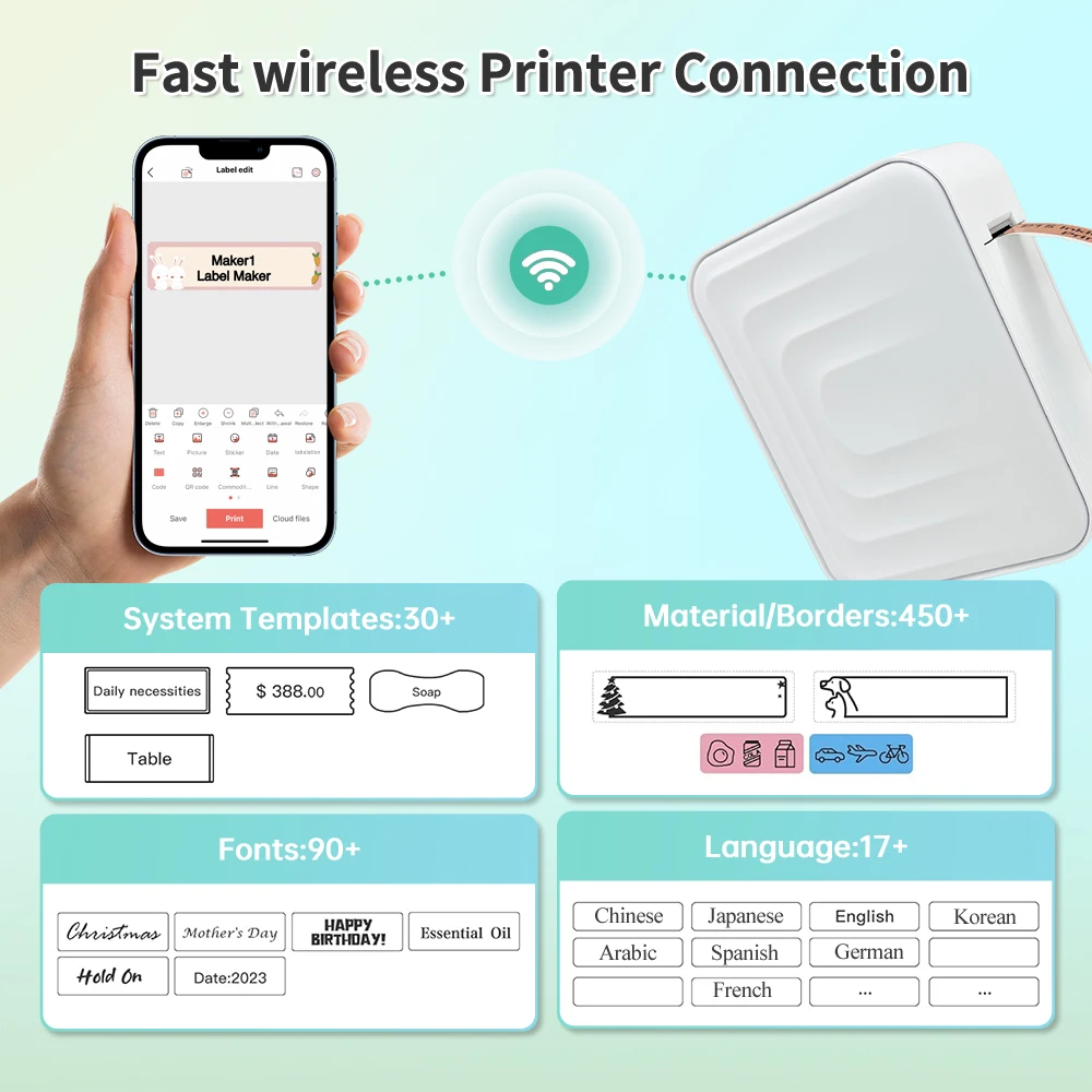 Marklife Thermal Printer M1 Bluetooth Inkless Sticker Label Printer Maker for Office Kitchen School To Gift/Diy Creative/Marking