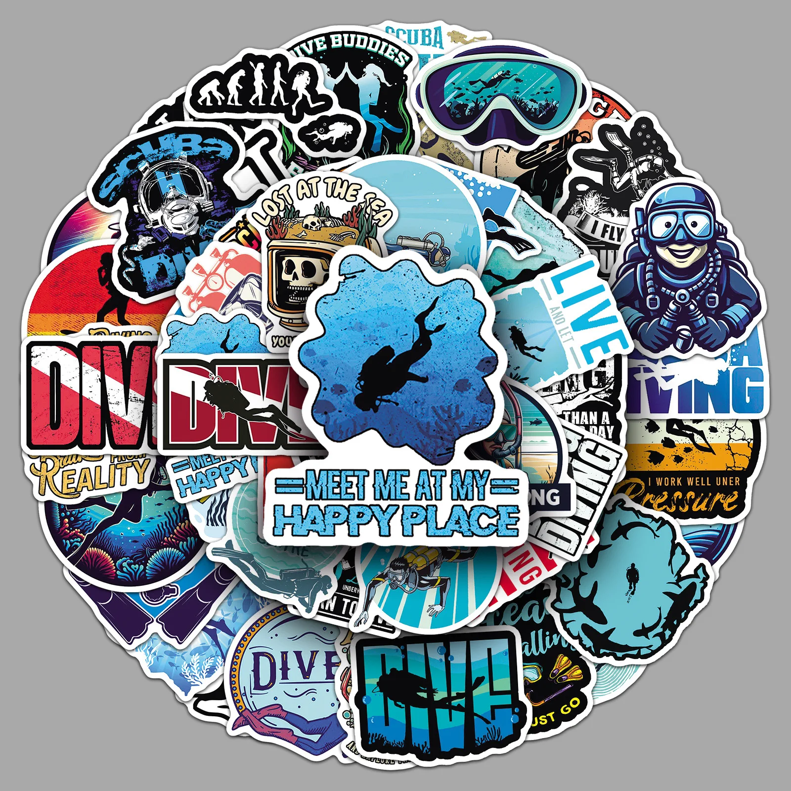 50Pcs Diving Stickers for Phone Case Ocean Diver Decals for Cell Guitar DIY Luggage Handbooks Skateboard Dive Gear Sports Gifts