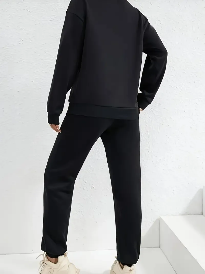 Ensemble pull imprimé cœur et pantalon de protection pour femme, confortable, parfait pour l'automne et l'hiver, décontracté, 2 pièces