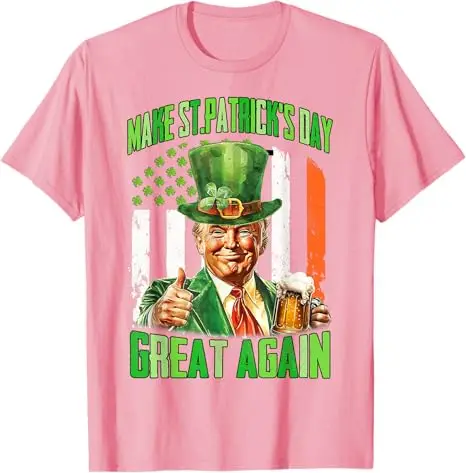 Camiseta americana Make St Patrick's Day Great Again Shamrock Trump, moda para hombre, camiseta con gráfico de bandera de EE. UU., trajes de manga corta