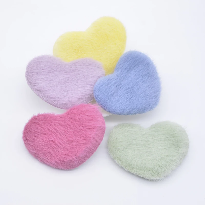 10Pcs 65*45mm Padded Plush Heart Applique for DIY Headwear Hair Clips Bow Decor Accessories Clothes Hat Shoes Sewing Patches