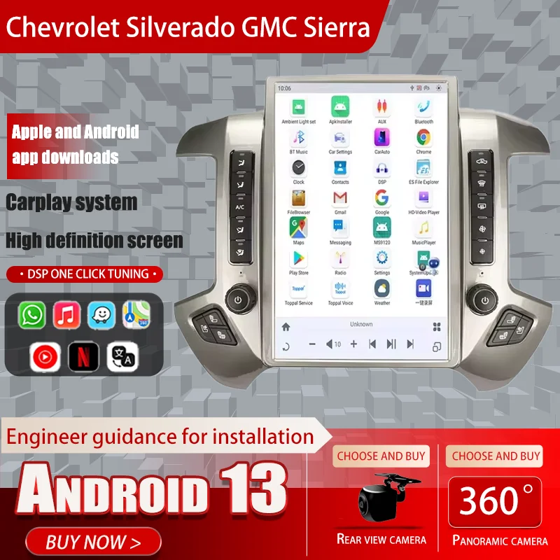 

14.5inch Car Multimedia Video Player For Chevrolet Silverado GMC Sierra 2013-2019 Android13 GPS Navigation Carplay 4G Wifi 360