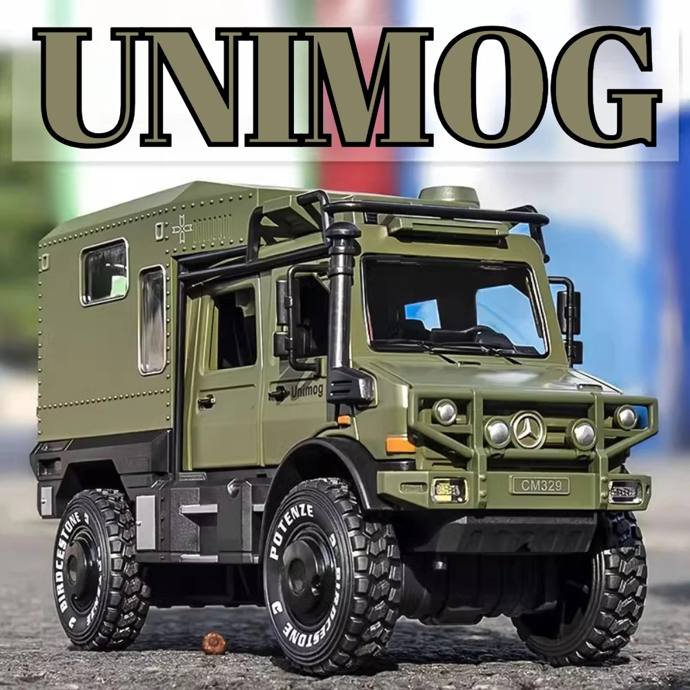 Unimog – modèle de voiture jouet Land Rover Defender, échelle 1:28, pneu en caoutchouc, alliage moulé sous pression, son léger, véhicule tout-terrain, jouet pour enfant