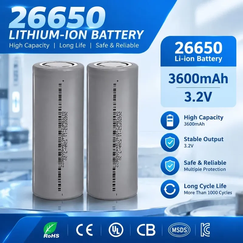 10PCS For 26650 Lithium Iron Phosphate Battery 3.2V 3600mAh Solar Street Light Outdoor Energy Storage Electric Vehicle Battery