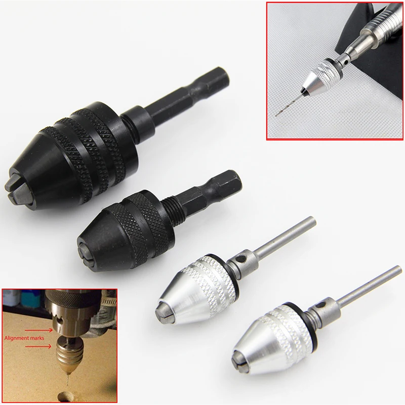 0.3-8mm 6.35mm Quick Change Keyless Drill Bit Chuck Hex Shank Adapter Converter Tool