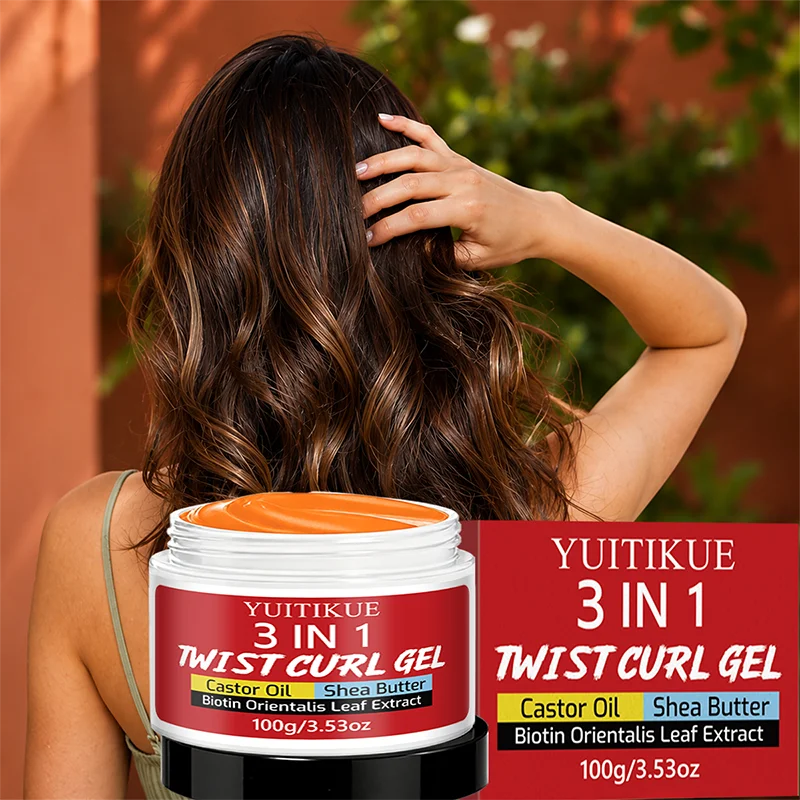 100g 3 In 1 Twist Curl Hair Gel, Castor Oil Shea Butter Hair Styling Gel, Soft Hold for Slick Back & Textured Hairstyles