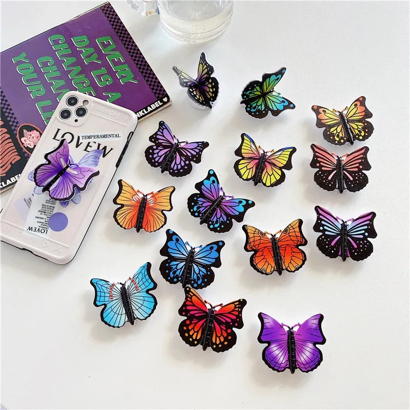Beautiful Butterfly Expanding Phone Stand Grip Finger Rring Support Anti-Fall Round Foldable Mobile Phone Holder for IPhone 11