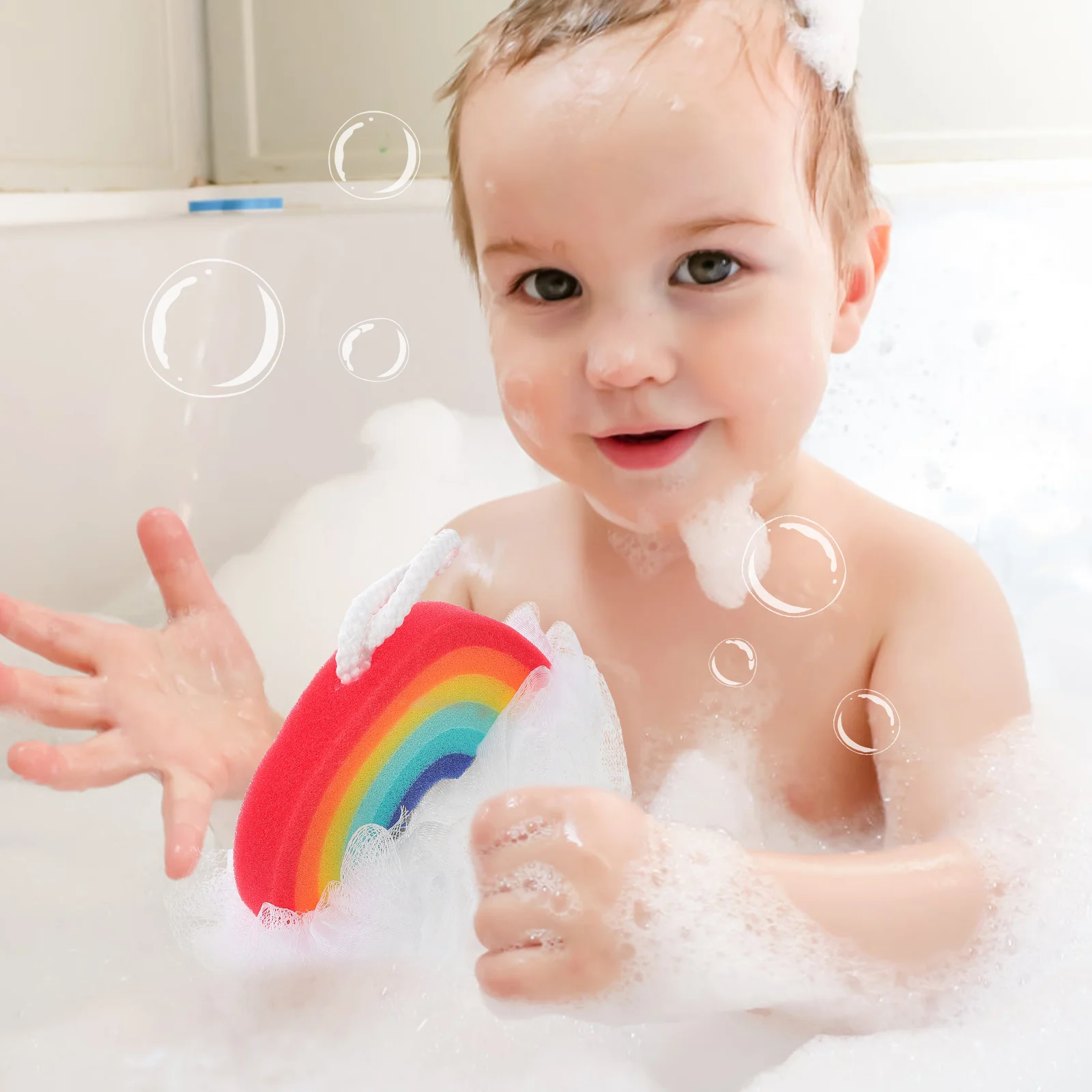 

2Pcs Rainbow Bath Ball Sponge Shower Mesh Poufs Colorful Body Scrubber Loofah Skin Smooth Bath Accessories