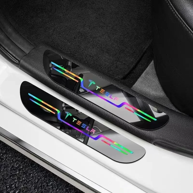 4PCS Suitable for Tesla Mode3 ModeY S X car threshold protection strip,welcome pedal decoration, foot pedal to prevent scratches