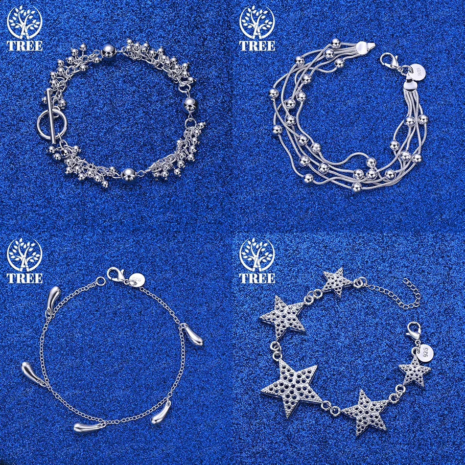 

Classic 925 Sterling Silver Multi-bead Water Drop Star Bracelets Men And Women Fashion Party Wedding Jewelry Gift Accessories