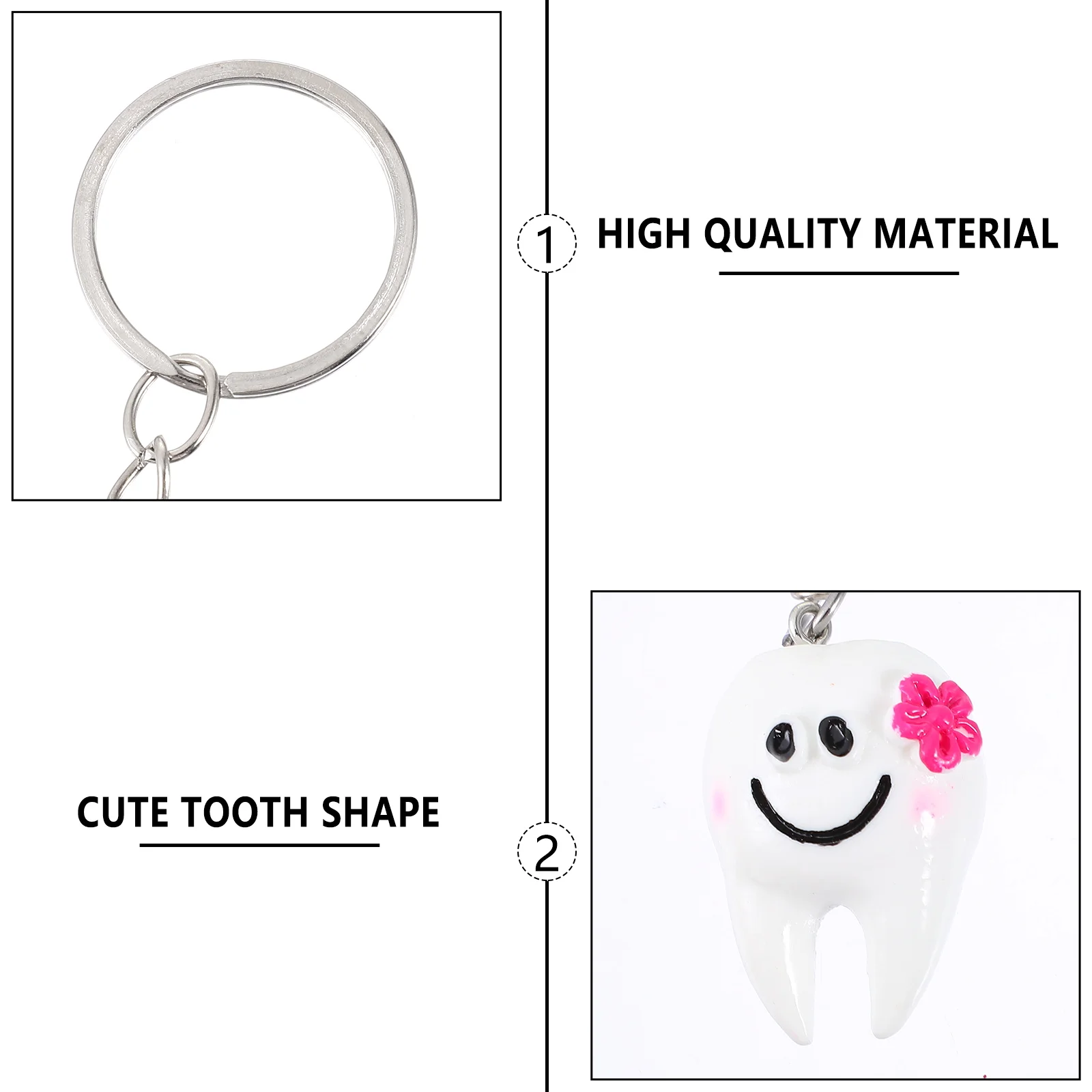 

20pcs Teeth Shaped Keychains Durable Resin Key Holder Easy Storage Phone Bag Pendant Dental Gifts Hanging Ornaments Practical
