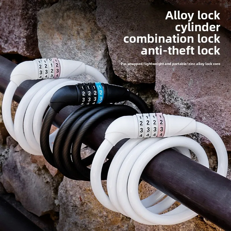 قفل الدراجة مضاد للسرقة، محمول مكون من 4 أرقام، قفل بكلمة مرور، قفل كابل الدراجة الجبلية، ملحقات معدات ركوب الدراجات #1