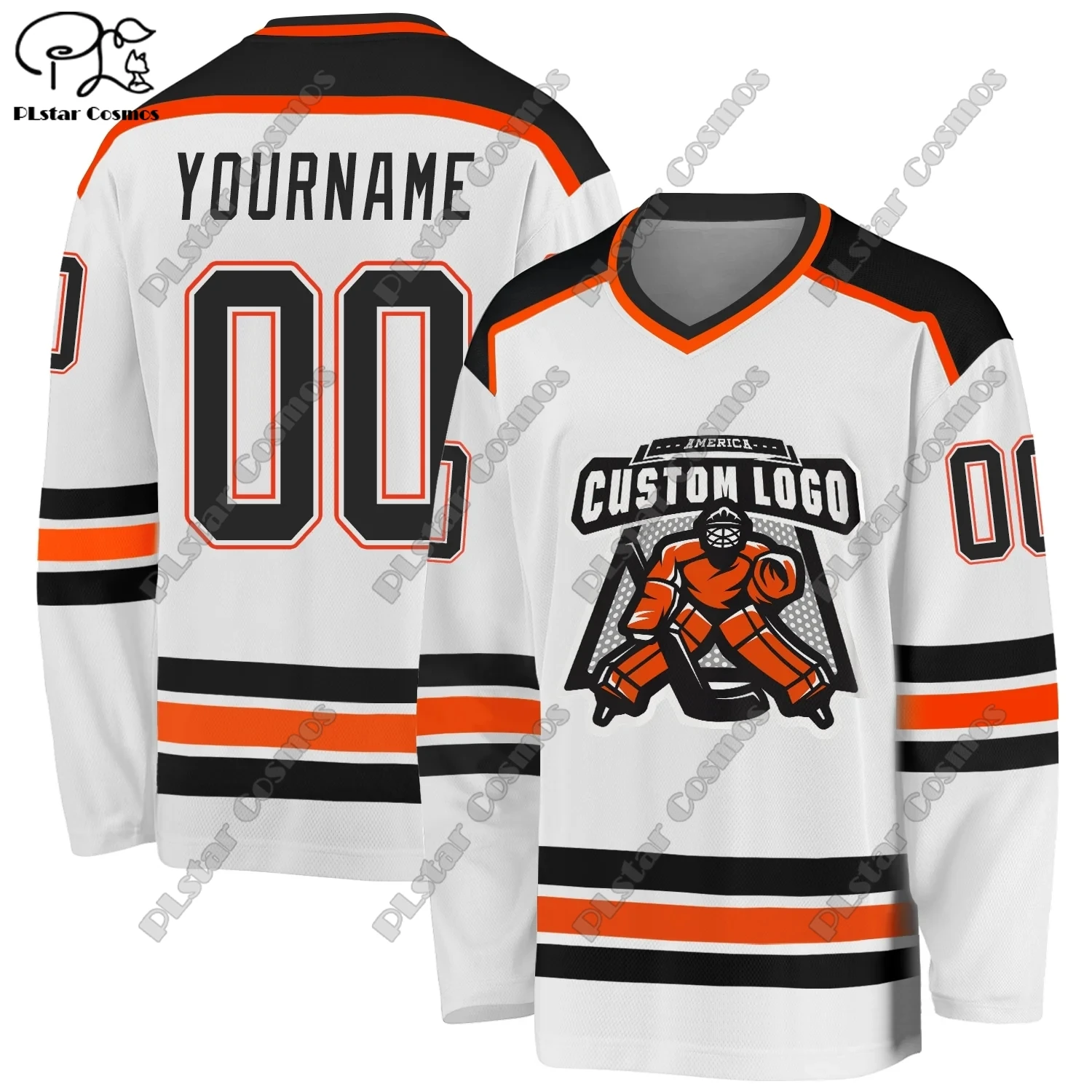 New White Hockey Jersey Custom V Neck Long Sleeve 3D Printing Harajuku Casual Fun Sweatshirt Team Outdoor Sports Gift Q13