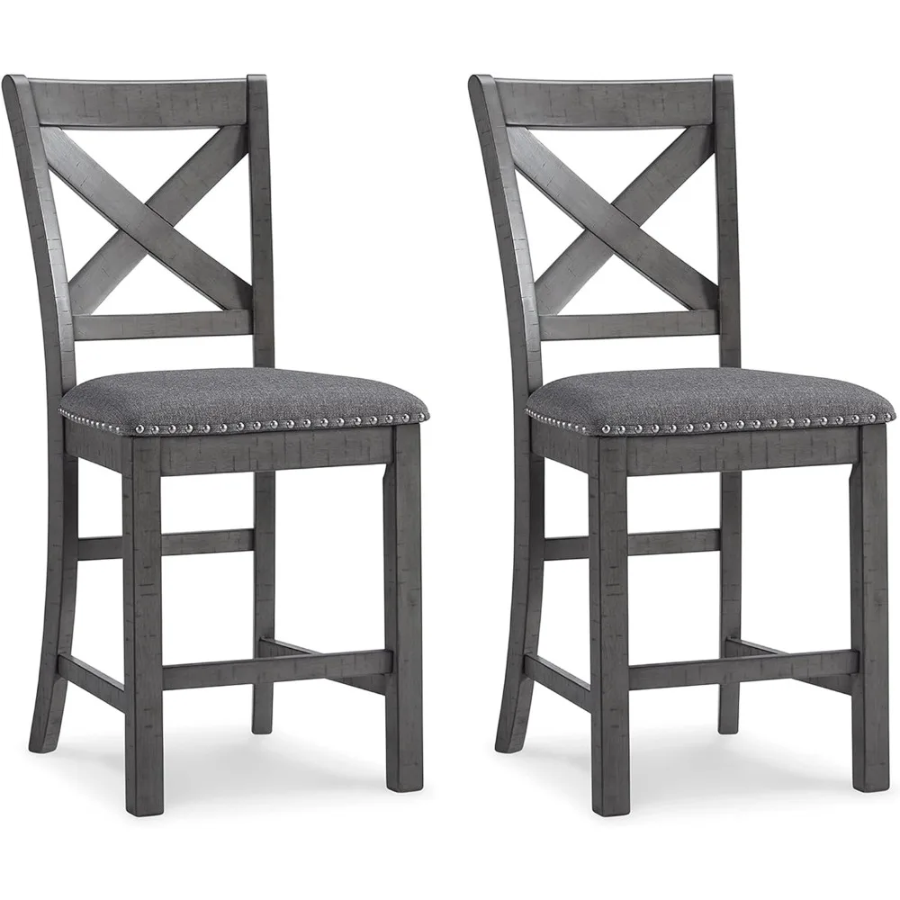 

Myshanna Modern Farmhouse 25" Counter Height Upholstered Barstool, Set of 2, Dark Gray Bar Furniture