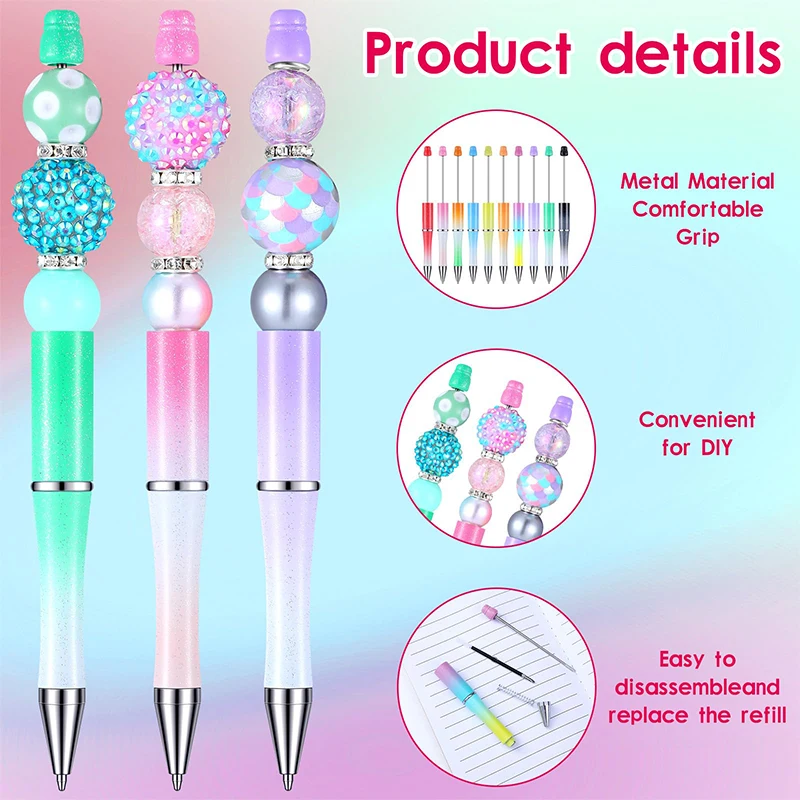 Stylos perlés dégradés pour bricolage, stylos à perles, stylos à perles d'encre gel, fournitures de bureau et scolaires, cadeau artisanal, 60 pièces