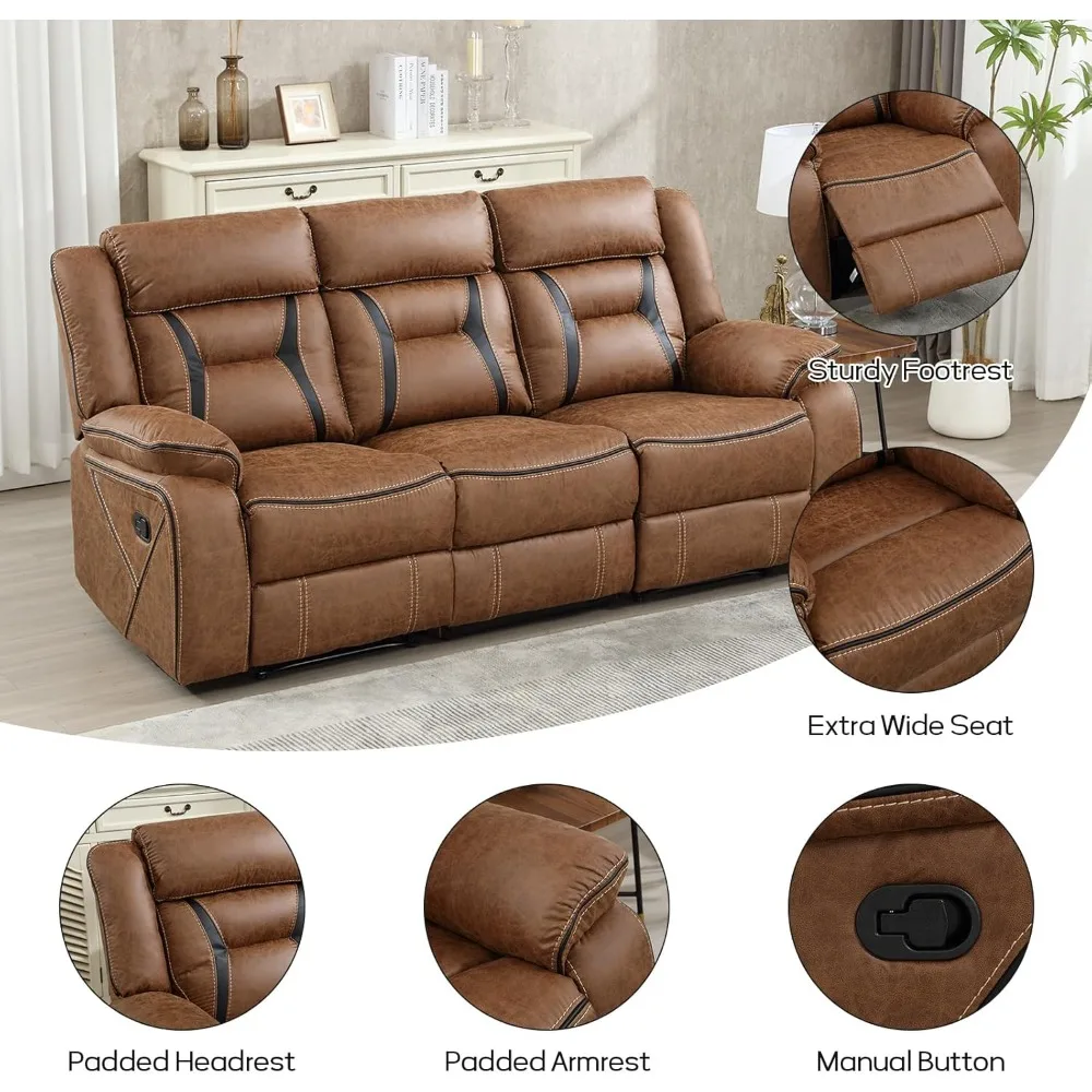 Faux Leather Manual Reclining Sofa, 3 Seat Recliner Sofa Chair, Couch Furniture for Living Room, Furniture, Meeting Room