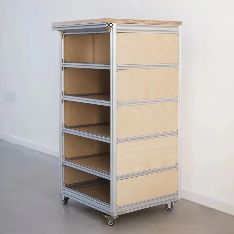 

Birch Plywood Ocean Board Aluminum Frame Entryway Drawer Storage Cabinet Minimalist Home Multi-Tier Drawer Shelf without