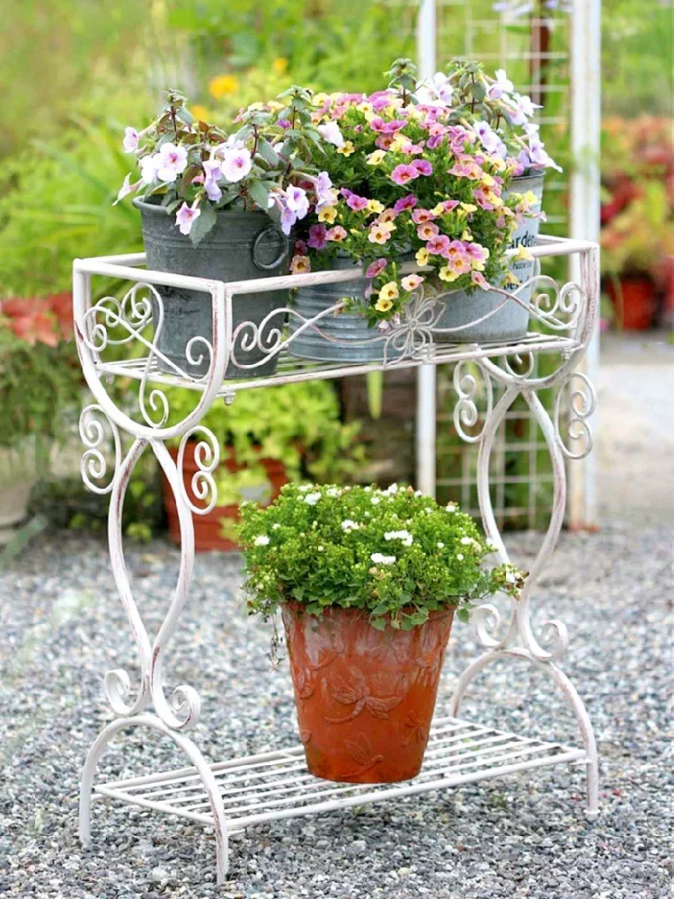 Flower Stand Outdoor Iron Floor Outdoor Courtyard Garden Balcony Terrace Decoration Multi-Layer Succulent Storage Rack Delicate