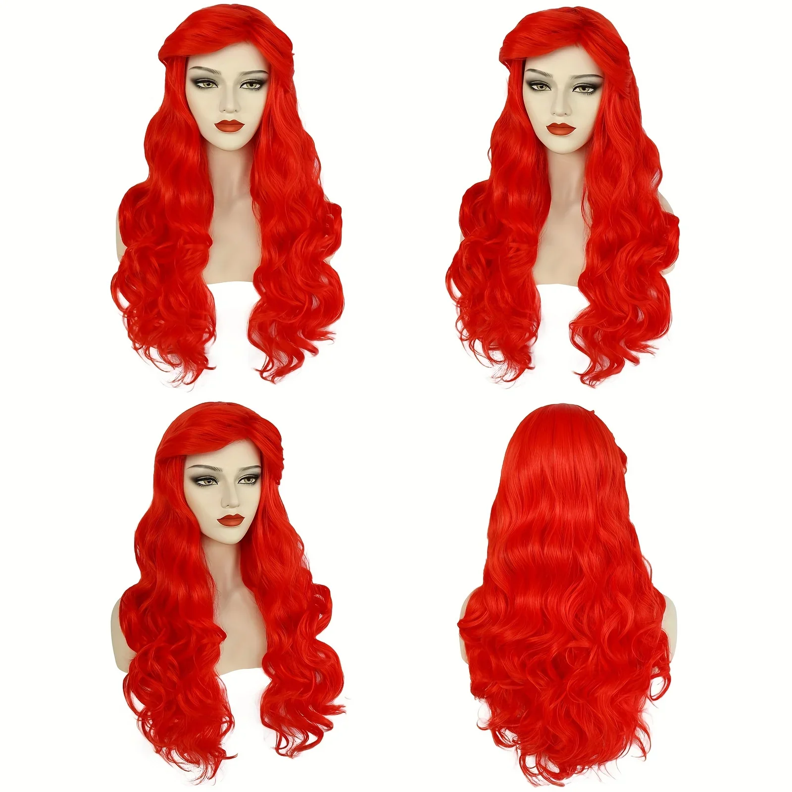 Long Wavy Red Mermaid Cosplay Wig for Halloween Thanksgiving Day Christmas Natural COS Anime Princess Cosplay Wig