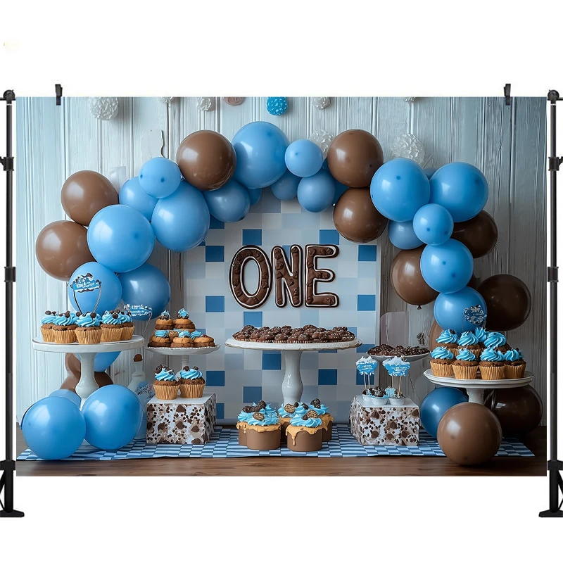 LS Cookies الحليب التصوير خلفية باب خشبي الأزرق الخلفيات الأطفال 1st حفلة عيد ميلاد التصوير الفوتوغرافي استوديو الصور