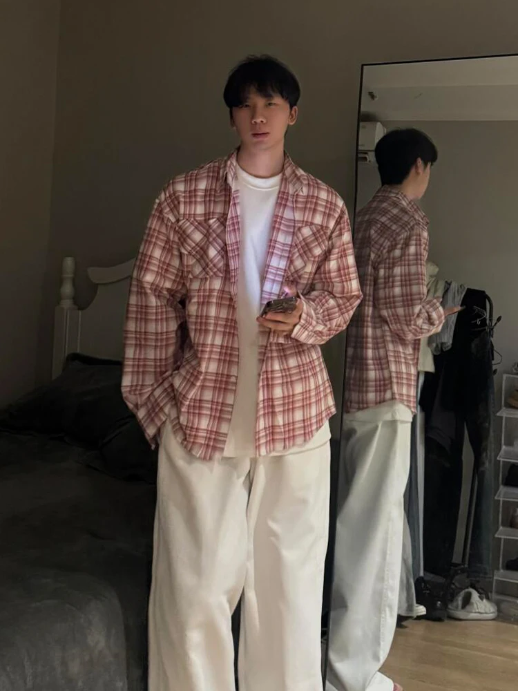 

Ретро-куртка в американском стиле с красной клеткой, длинными рукавами, для мужчин, весна-осень, модная, брендовая, солнцезащитная, Cleanfit, молодежная, популярная модель