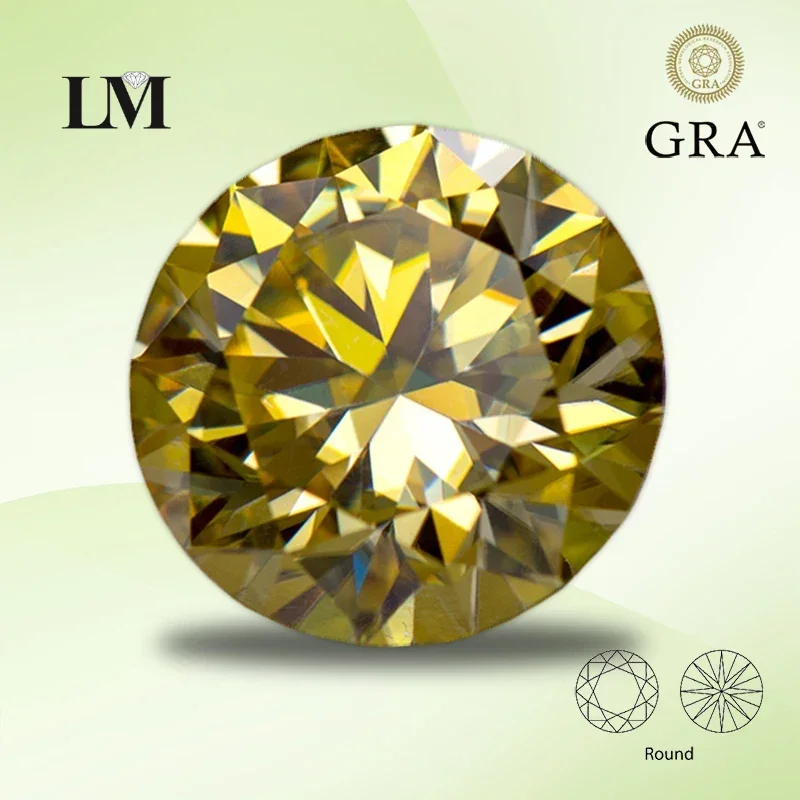 

Moissanite Stone Lemon Yellow Colour Round Cut VVS1 Gemstone Charms Beads Advanced Jewelry Making Materials With GRA Certificate