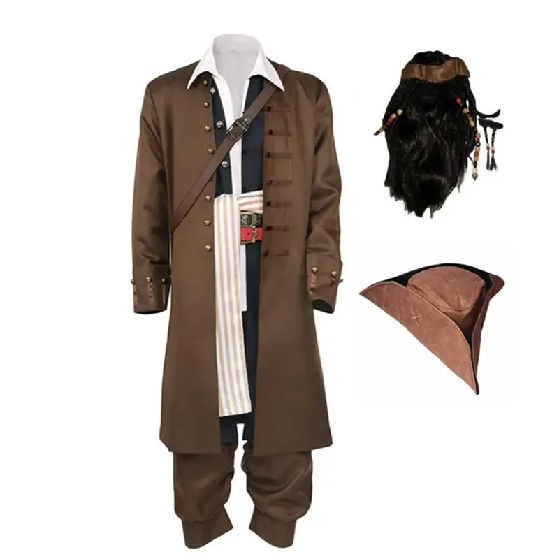 

CosDaddy Captain Jack Sparrow Cosplay Costume Coat Jacket Adult Hat Wig Suits Halloween Carnival Costume