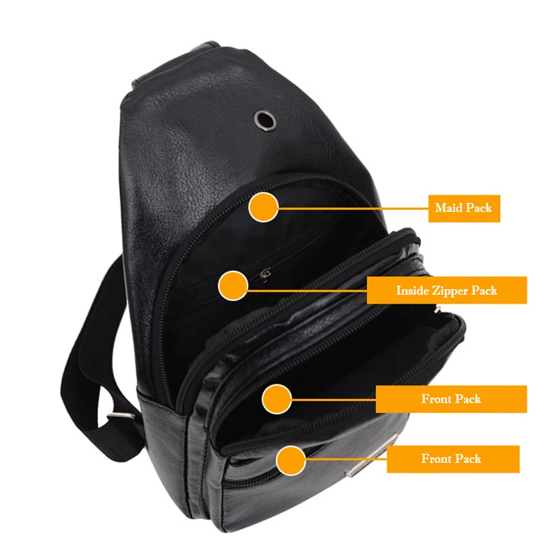 Business Men's Chest Bag Business Trip Mobile Phone Storage Bags Waterproof PU Backpack Outdoor Leisure Sports Crossbody Package