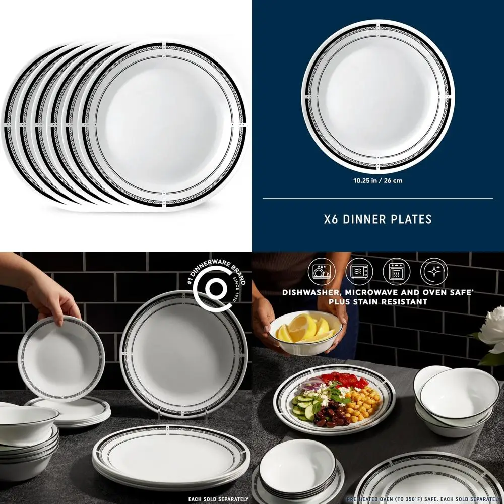 

vitrelle 10.25" dinner plates set, triple layer glass and chip resistant, lightweight round plates, 6-piece brasserie