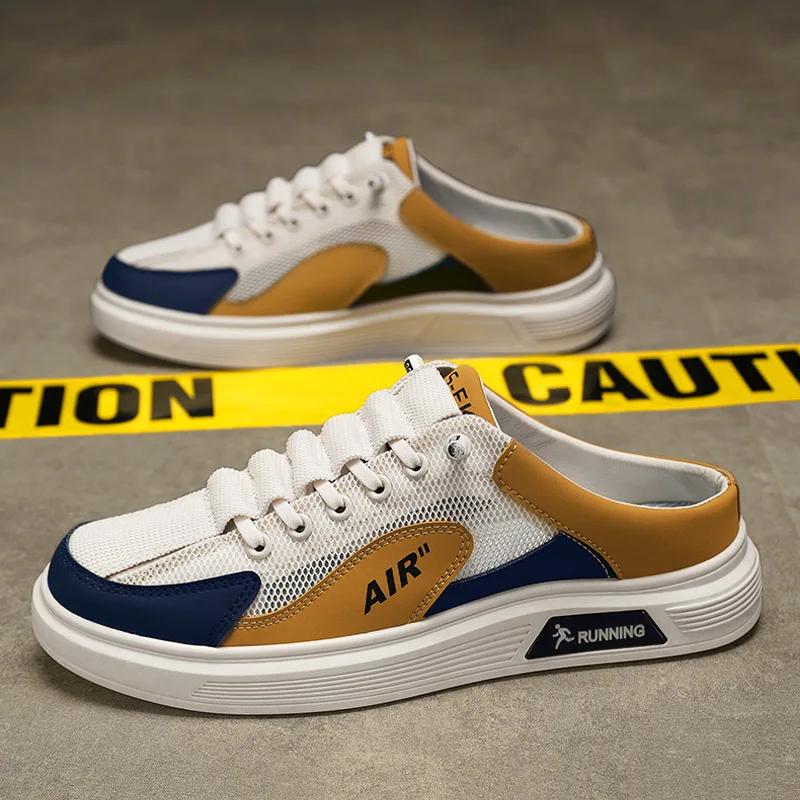 

Summer Men's Mesh Semi Slippers Fashion Platform Slip on Slippers Home Mute Slides Outdoor Casual Sandal Shoes for Men Sandalias