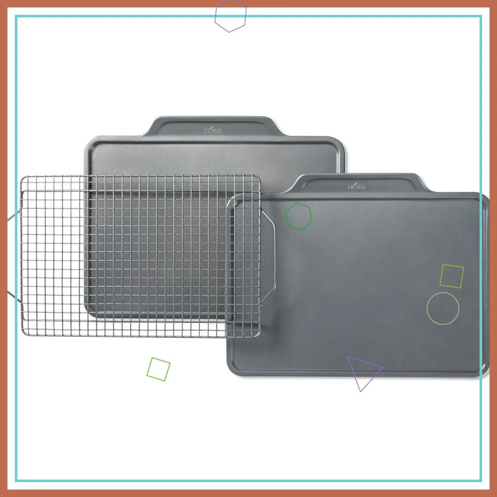

3-Piece Nonstick Bakeware Set: Oven-Safe Cookie Sheets & Cooling Rack for Perfect Baking